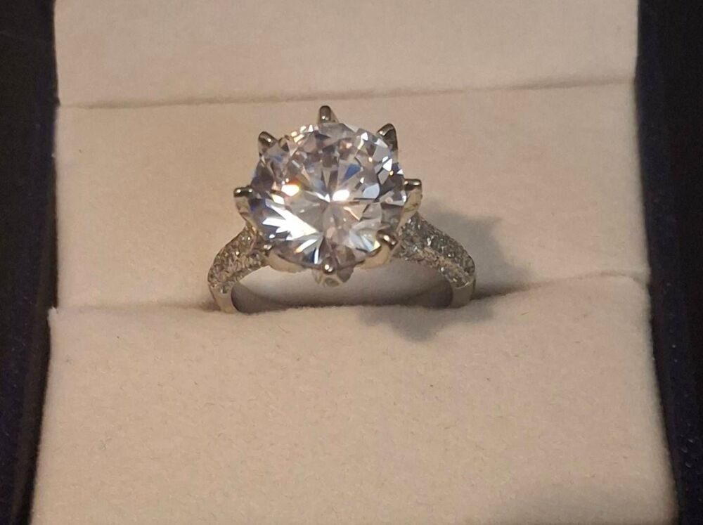 GRA CERTIFIED 5 Ct. Genuine Moissanite Pave Gallery Engagement Ring Sz 8